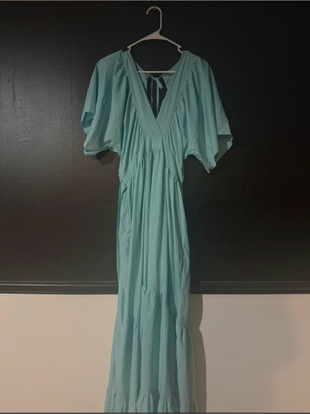 Light Blue V-Neck Maxi Dress with Flutter Sleeves